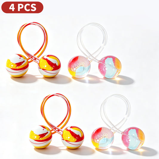 4 Pack All-Silicone Hair Ties for Women, No Damage Ouchless 100% Silicone Elastic Hair Bands with Double Spheres, Dopamine Marbled & Confetti Mix Ponytail Holders, Heavy Duty Ultra-Stretch Hair Ribbons