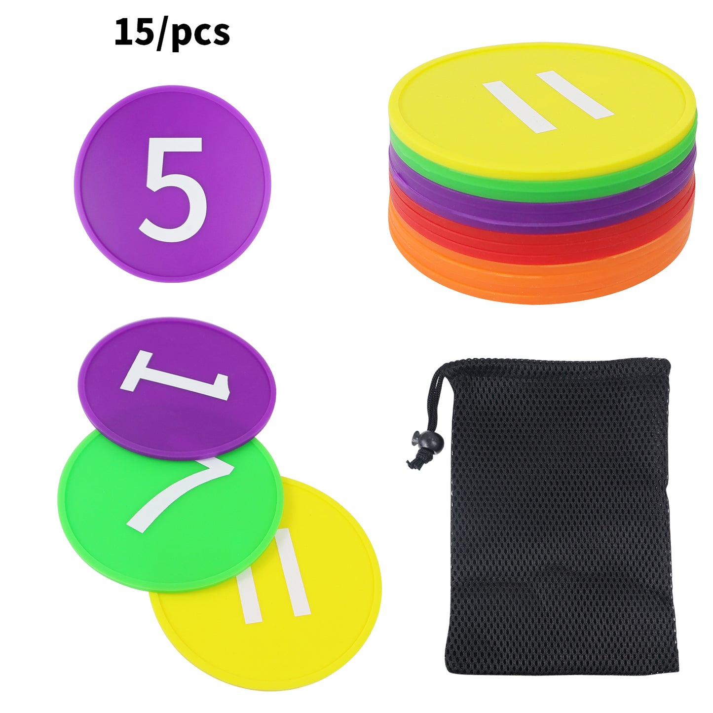 15 Pcs Silicone Number Circles (4 Inch) – Colorful Math Manipulative with Numbers 0-9 & Math Symbols – BPA Free Soft Sensory Learning Toy for Preschool, Kindergarten, Classroom (Includes Storage Bag)