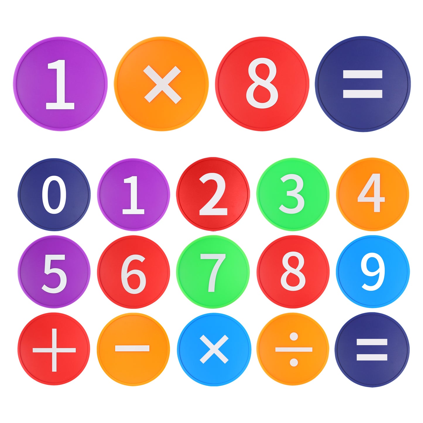 15 Pcs Silicone Number Circles (4 Inch) – Colorful Math Manipulative with Numbers 0-9 & Math Symbols – BPA Free Soft Sensory Learning Toy for Preschool, Kindergarten, Classroom (Includes Storage Bag)