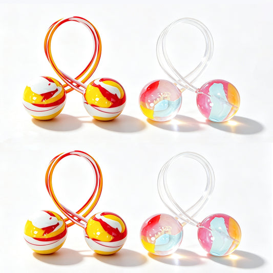 4 Pack All-Silicone Hair Ties for Women, No Damage Ouchless 100% Silicone Elastic Hair Bands with Double Spheres, Dopamine Marbled & Confetti Mix Ponytail Holders, Heavy Duty Ultra-Stretch Hair Ribbons