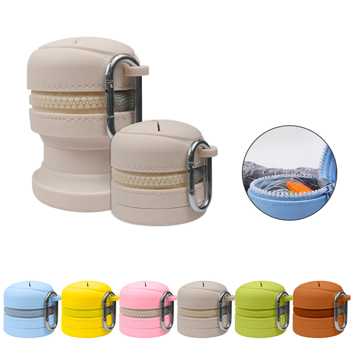 Foldable Silicone Outdoor Waste Pouch with Carabiner Clip, Portable Fishing Line Scrap and Small Trash Holder for Fishing, Hiking, Camping and Travel