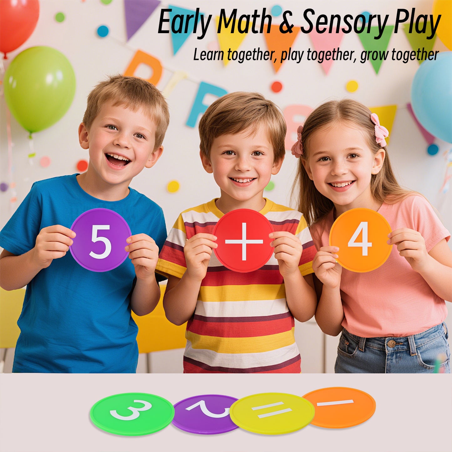 15 Pcs Silicone Number Circles (4 Inch) – Colorful Math Manipulative with Numbers 0-9 & Math Symbols – BPA Free Soft Sensory Learning Toy for Preschool, Kindergarten, Classroom (Includes Storage Bag)