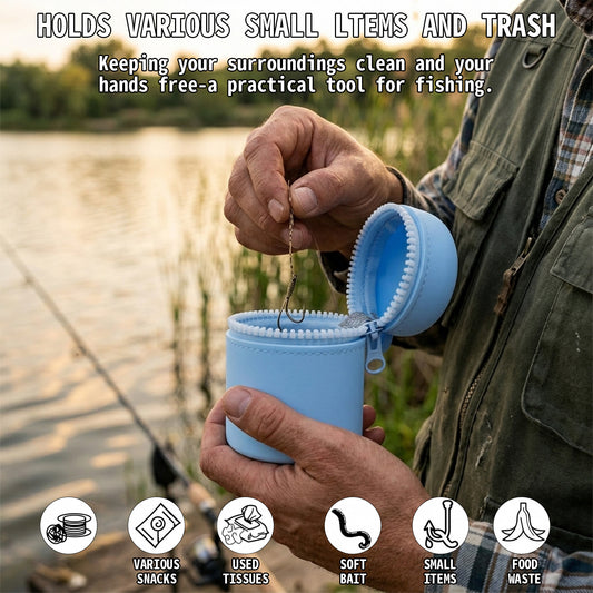 Silicone Outdoor Waste Pouch with Carabiner Clip, Portable Fishing Line Scrap and Small Trash Holder for Fishing, Hiking, Camping and Outdoor Activities