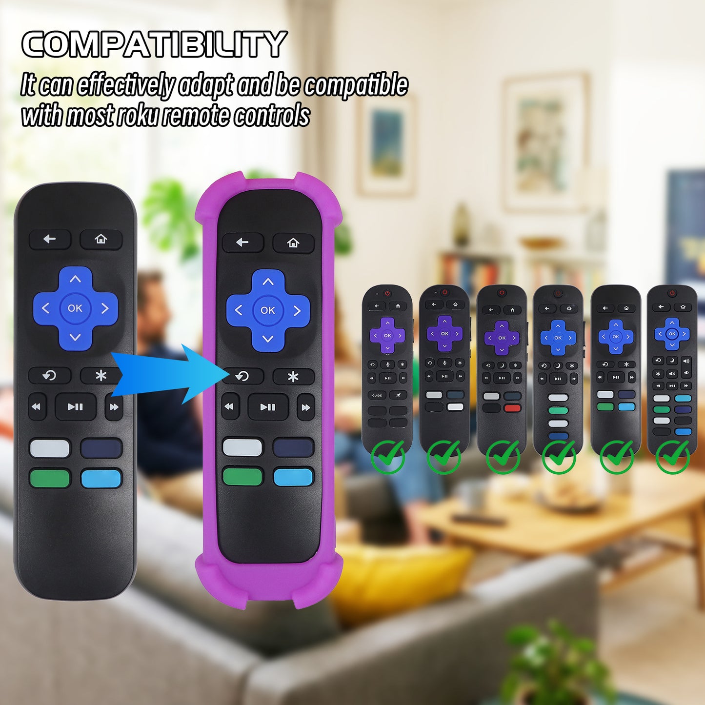 Silicone Cover Case Compatible with Roku Remote Control, Shockproof Corner Airbag Protective Case, Anti-Slip Soft Silicone Cover with Lanyard [Glow in the Dark Options Available]