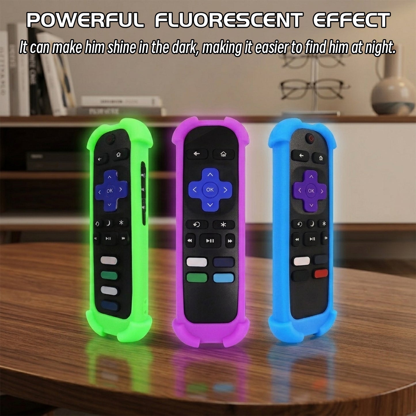 Silicone Cover Case Compatible with Roku Remote Control, Shockproof Corner Airbag Protective Case, Anti-Slip Soft Silicone Cover with Lanyard [Glow in the Dark Options Available]