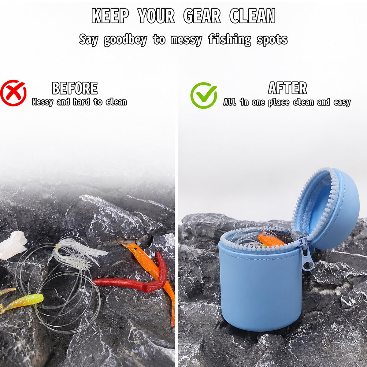 Silicone Outdoor Waste Pouch with Carabiner Clip, Portable Fishing Line Scrap and Small Trash Holder for Fishing, Hiking, Camping and Outdoor Activities