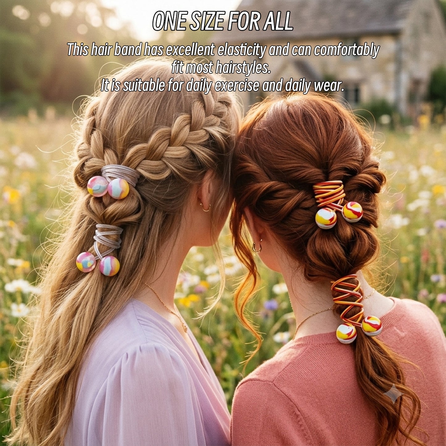 4 Pack All-Silicone Hair Ties for Women, No Damage Ouchless 100% Silicone Elastic Hair Bands with Double Spheres, Dopamine Marbled & Confetti Mix Ponytail Holders, Heavy Duty Ultra-Stretch Hair Ribbons