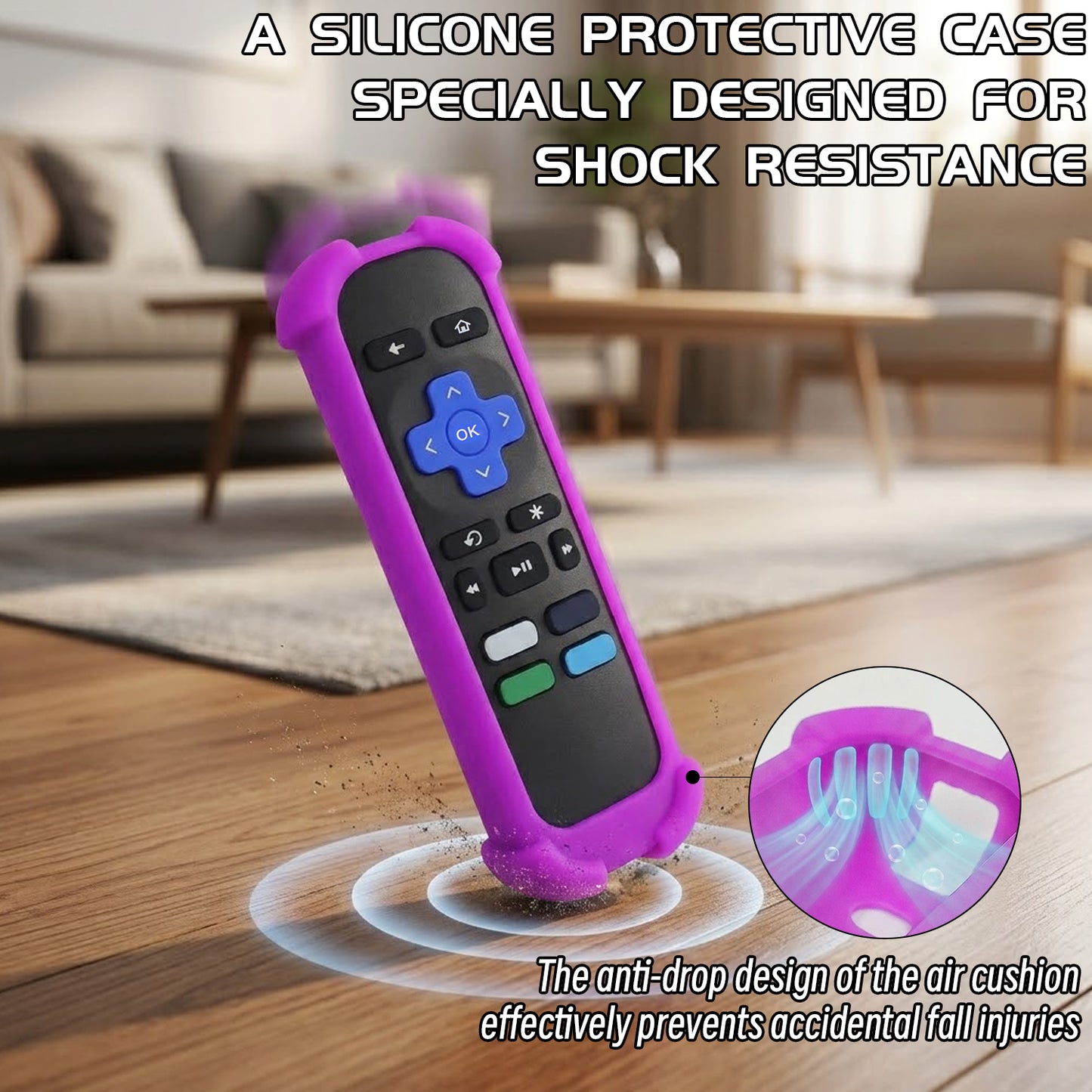 Silicone Cover Case Compatible with Roku Remote Control, Shockproof Corner Airbag Protective Case, Anti-Slip Soft Silicone Cover with Lanyard [Glow in the Dark Options Available]